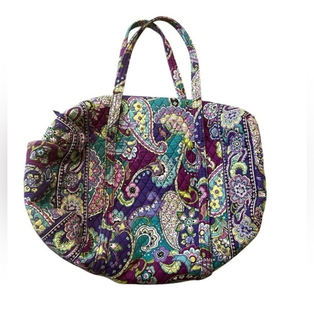 Vera Bradley Purple and Green Quilted Paisley Tote - weekend bag